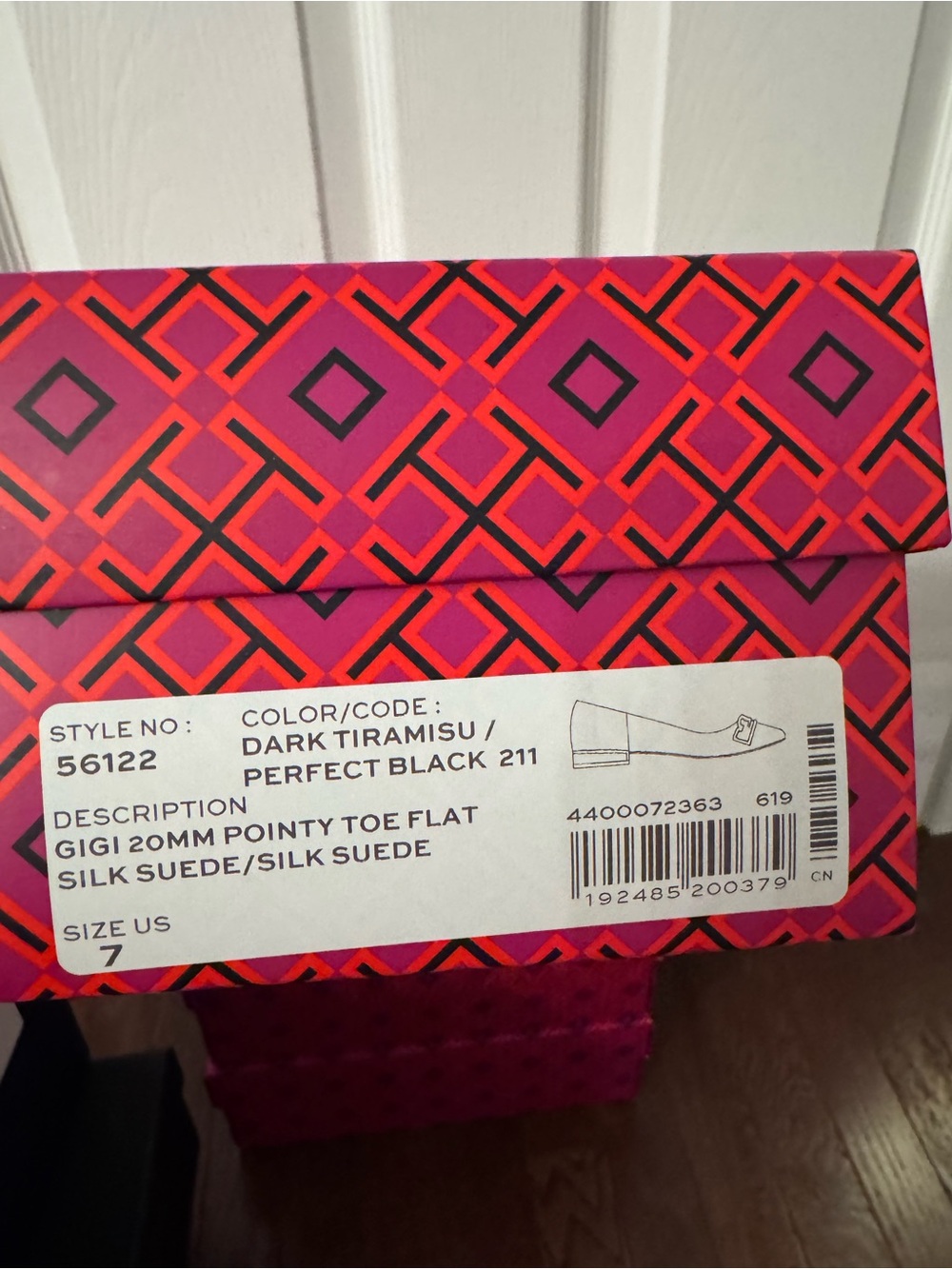 Tory Burch Camel Suede Pointed Toe Flats with Gold Black Logo - Picture 2 of 2